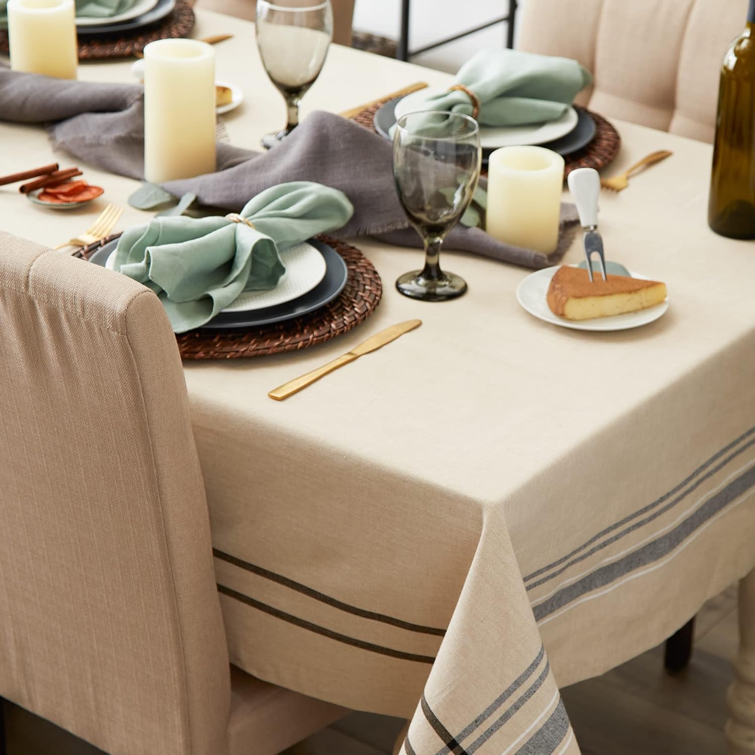 Elegant French Stripe Tablecloth 60x104_taupeBlack