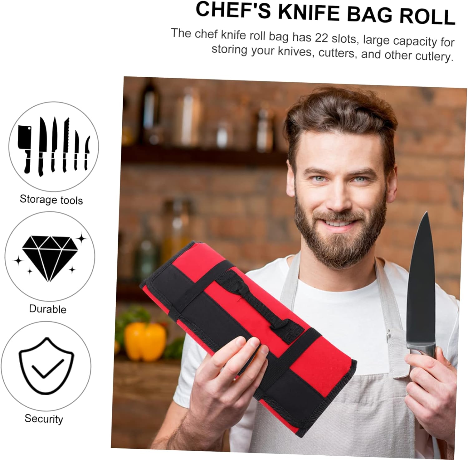 1pc Roll 22 Knife Bag Chef Tool Organizer Red Oxford Cloth