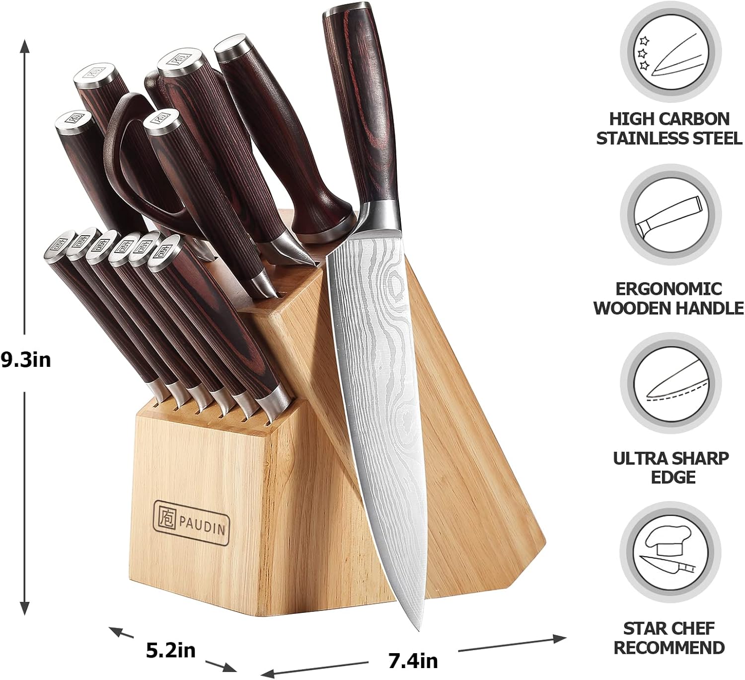 High-Quality Kitchen Knife Block Set 14-Piece German Stainless Steel Kitchen Gadgets