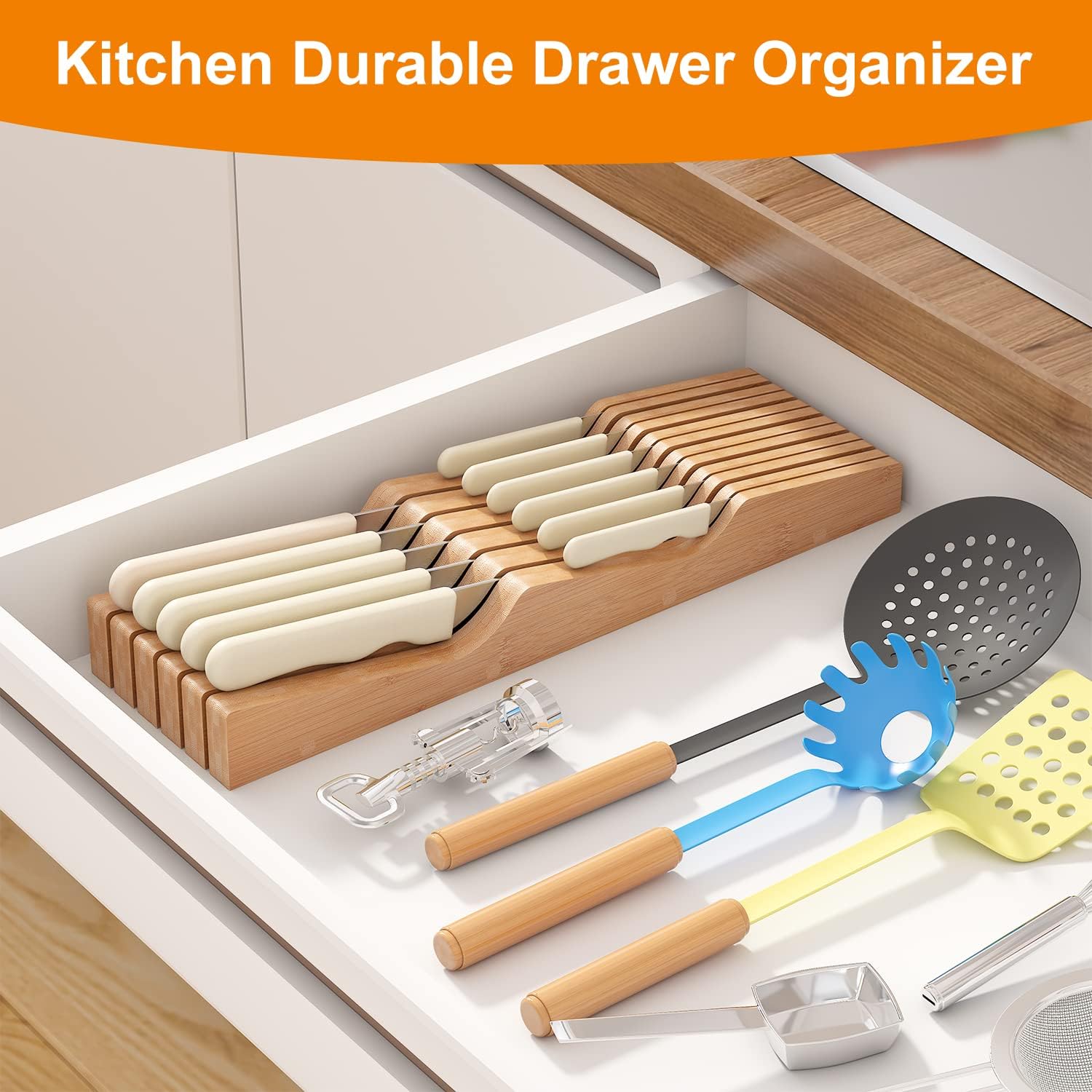 GHWIE Bamboo Knife Block Organizer for Drawer