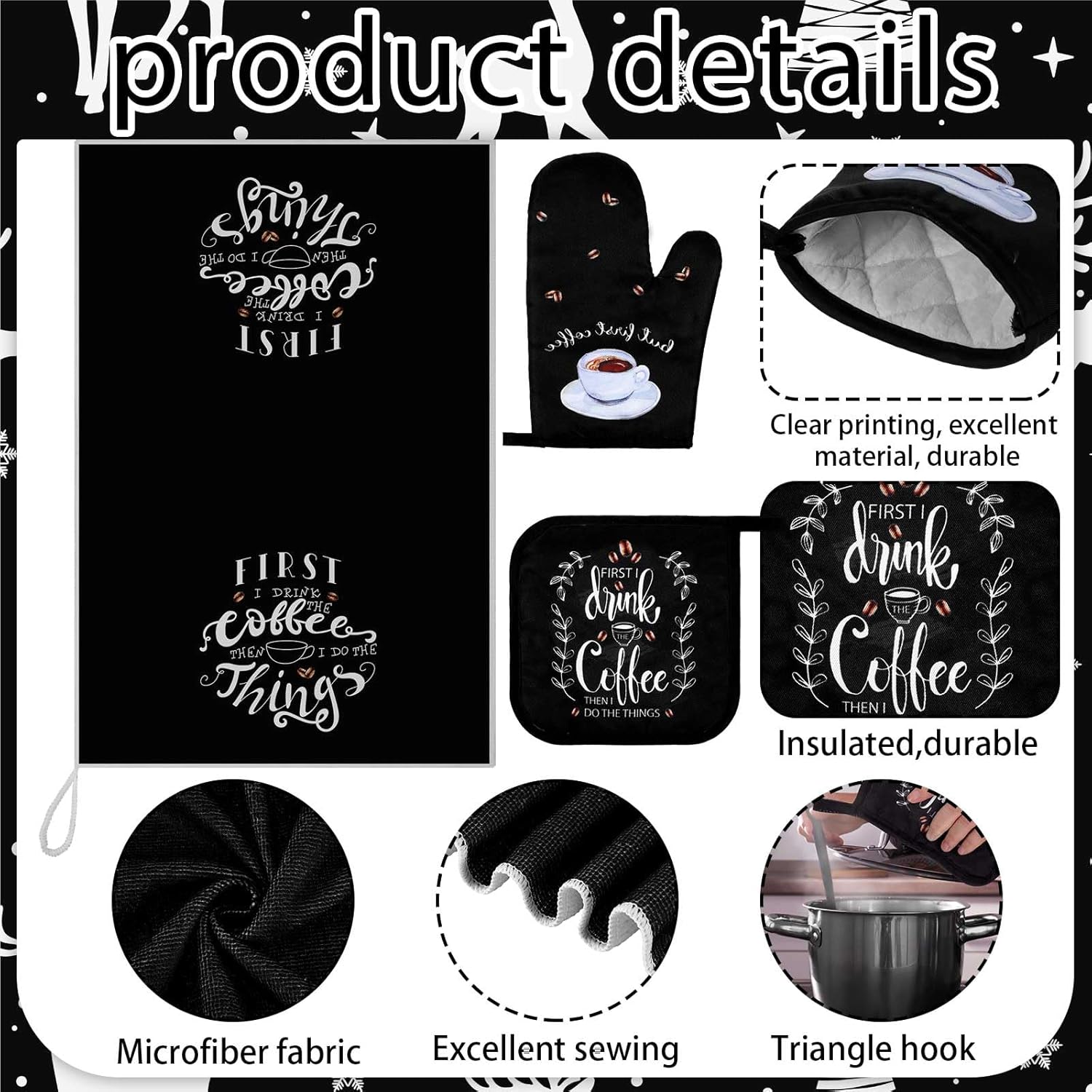 Bencailor 6 Pcs Kitchen Towel and Pot Holder Set