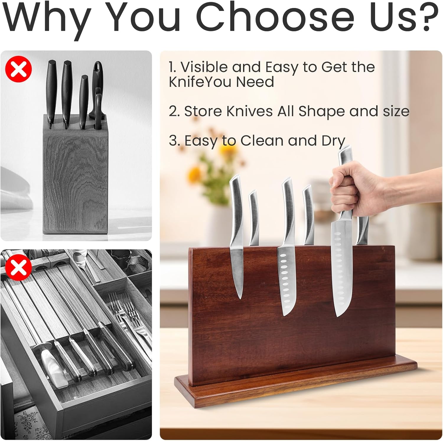 DAWNTREES Magnetic Knife Holder Durable Functional 16 Kitchen Tool