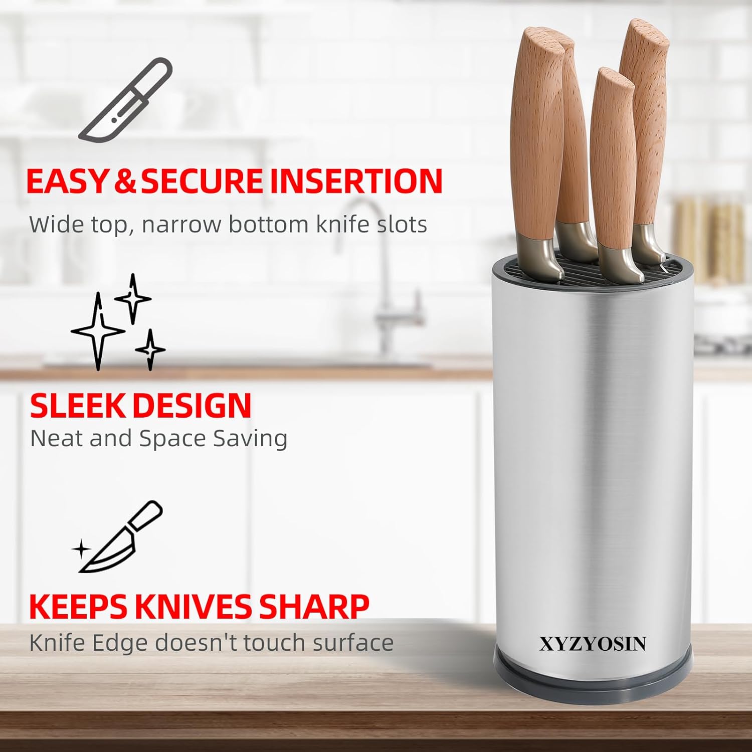 Stainless Steel Kitchen Knife Block Durable Space-Saving Design