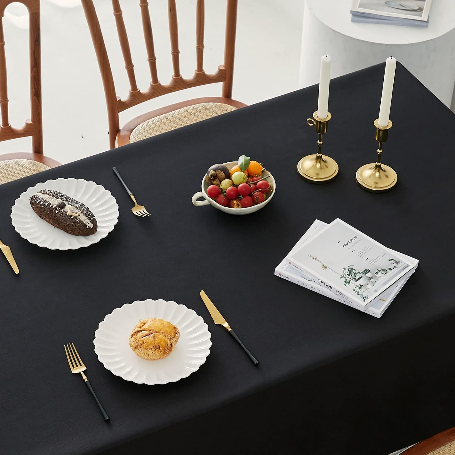 Romanstile Rectangle Tablecloth - Waterproof Wrinkle Resistant Washable 60x102 inch Black
