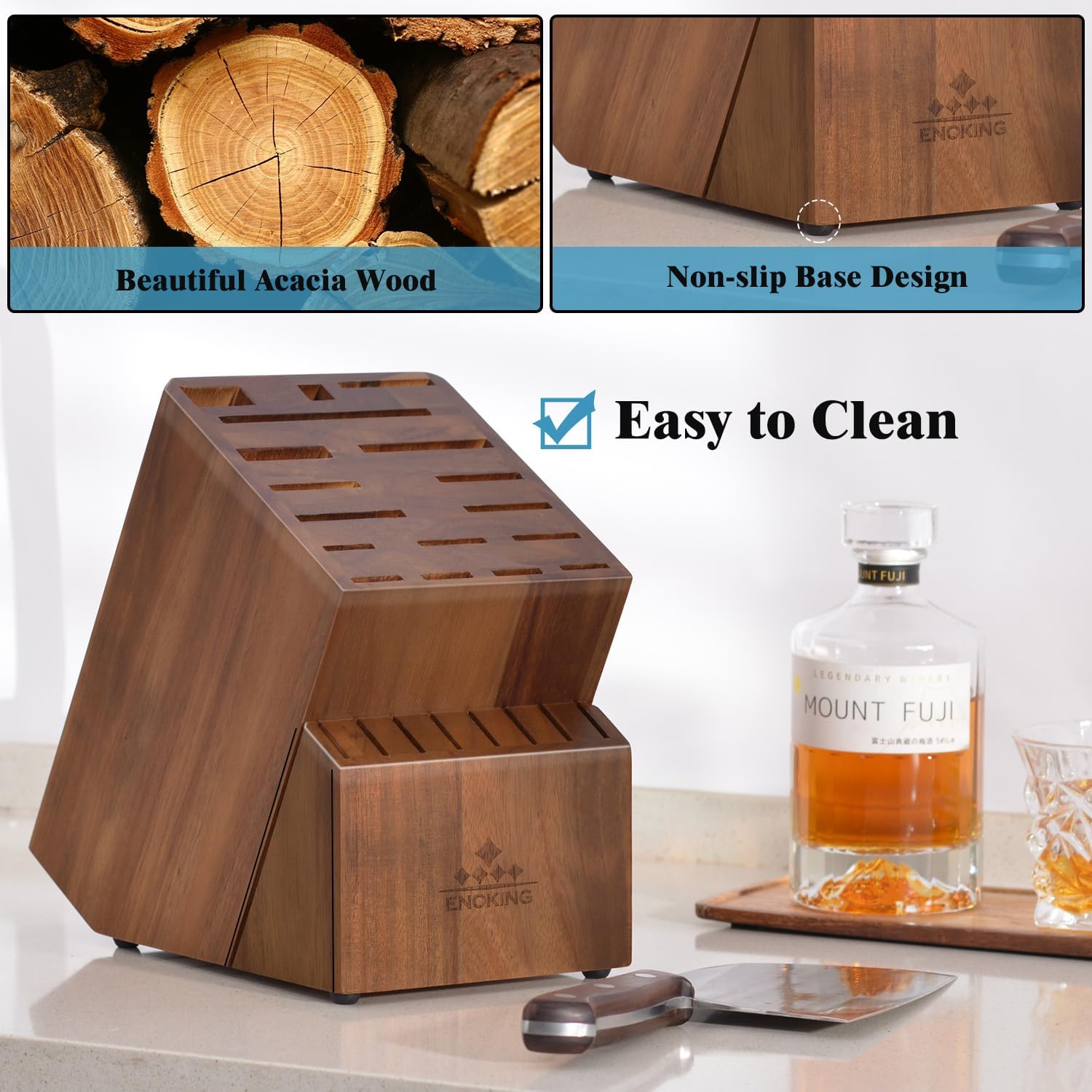 25-Slot Acacia Knife Block for Home Use