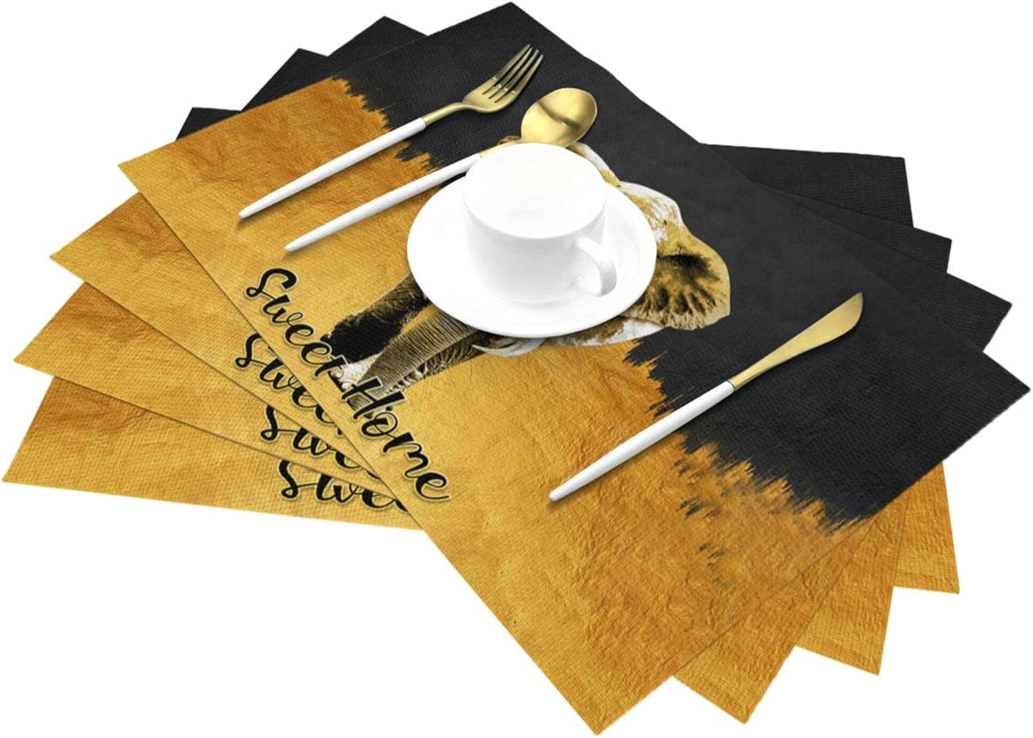 Elephant Placemats Set of 4 Black Gold Table Mats