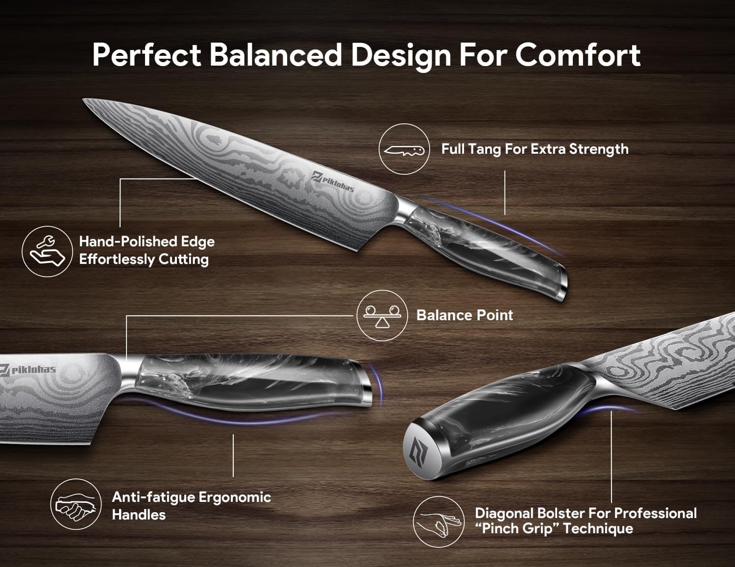 Ergonomic Damascus Kitchen Knife Set