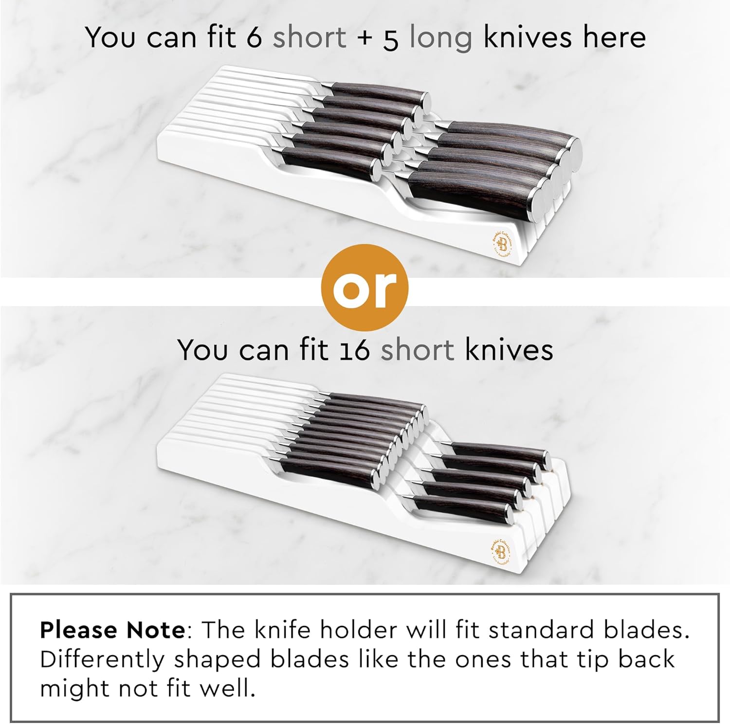 Bambsi Drawer Knife Block Organizer - 5 Large 6 Small Knife Holder
