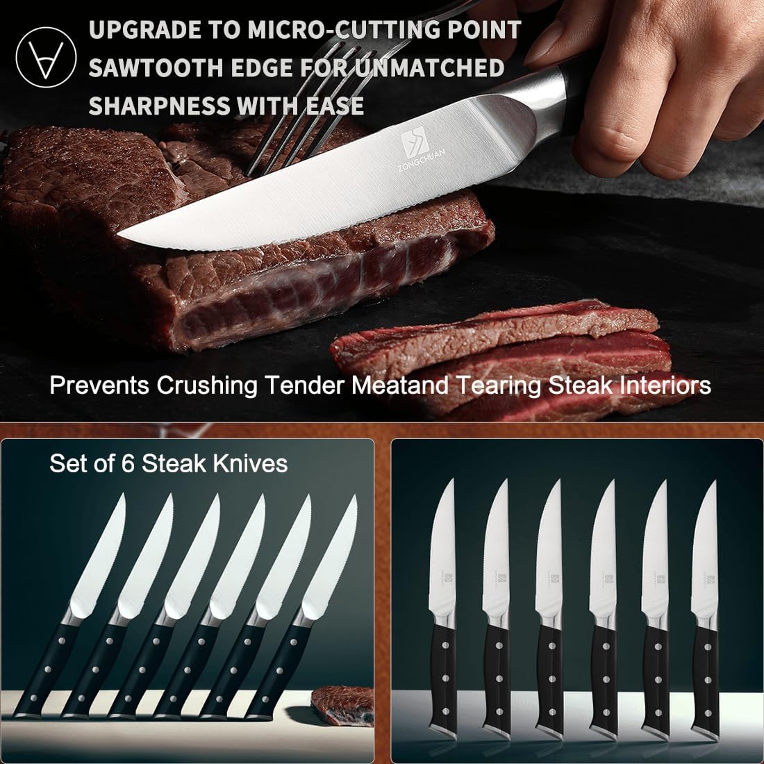 Zongchuan 15 Pcs Sharp Knife Set with Block and Sharpener