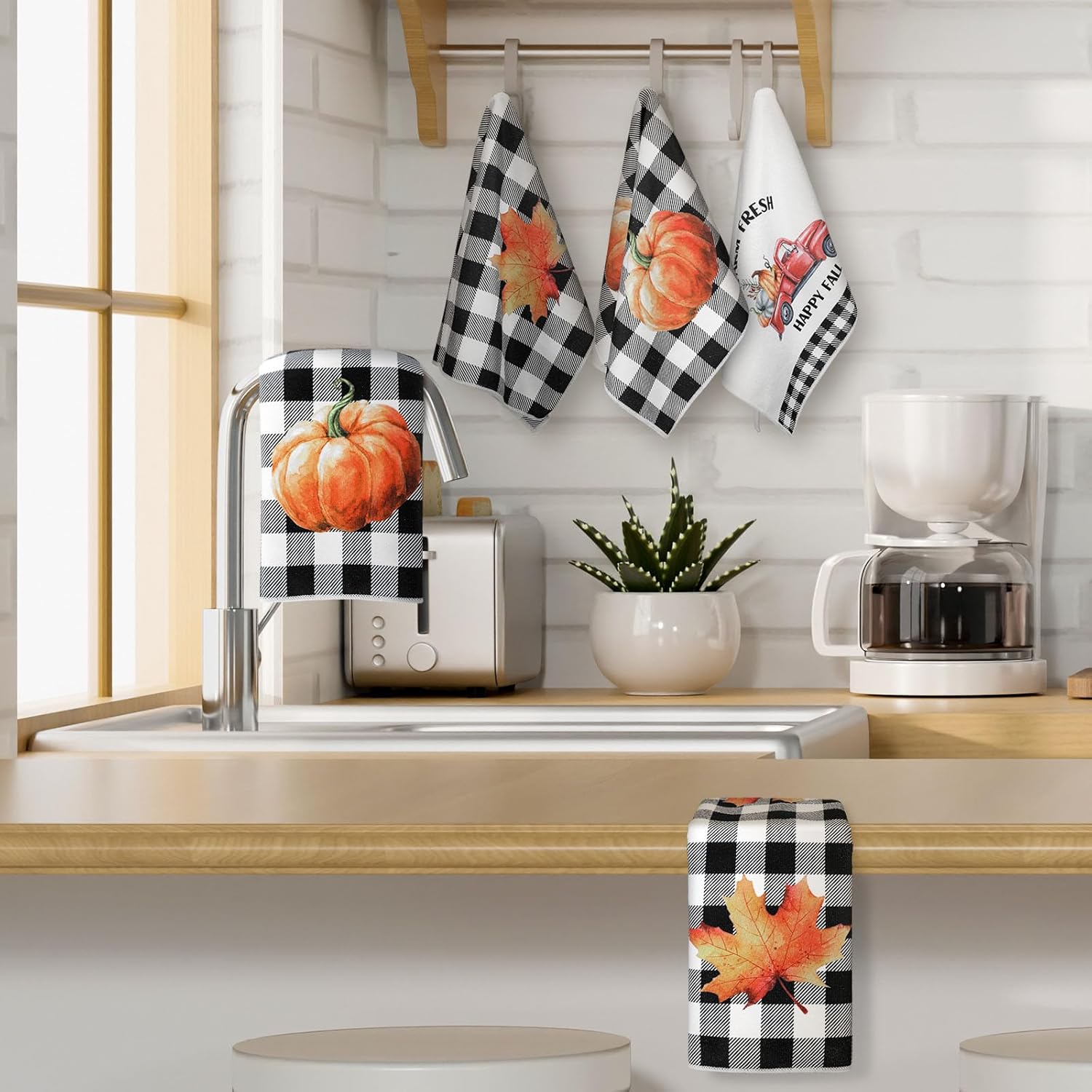 4 Pcs Christmas Kitchen Towels Black White Gnome Farmhouse Decor