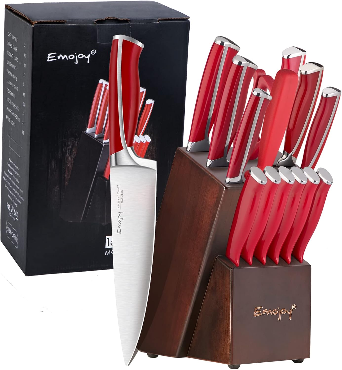Emojoy 15-Piece Knife Set Red