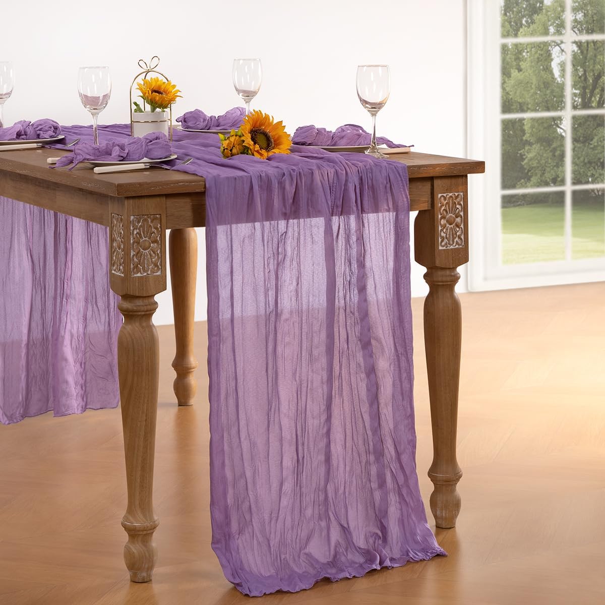 Elegant Purple Cheesecloth Table Runners