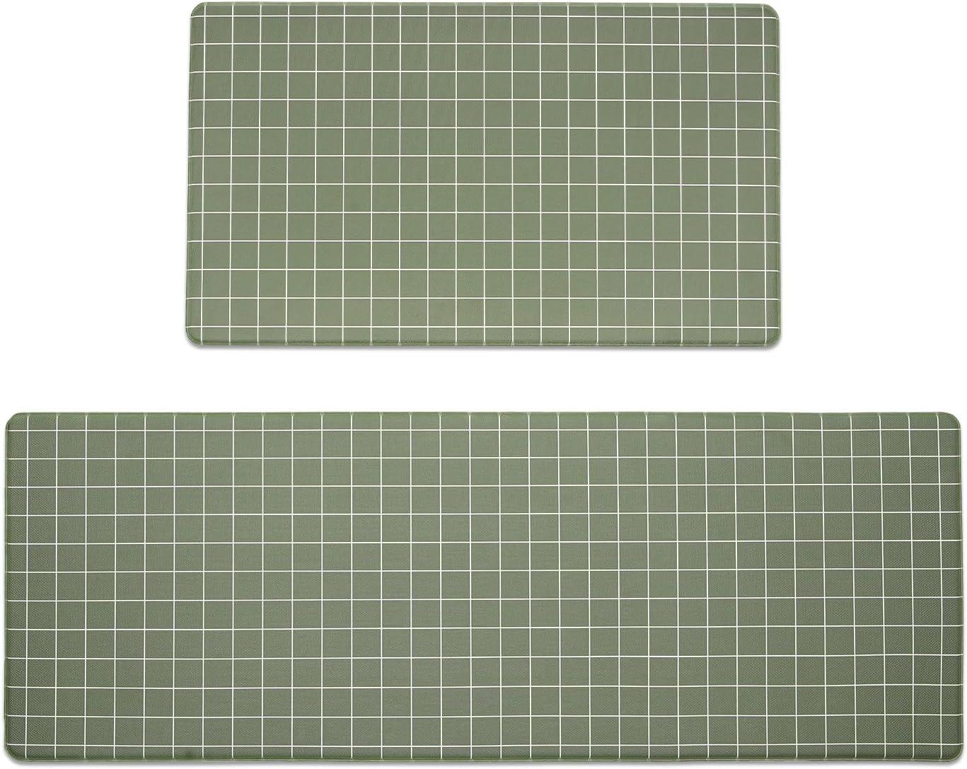 FRESHMINT 2-Piece Kitchen Mat Set Anti-Fatigue Plaid Windowpane Kitchen Mat