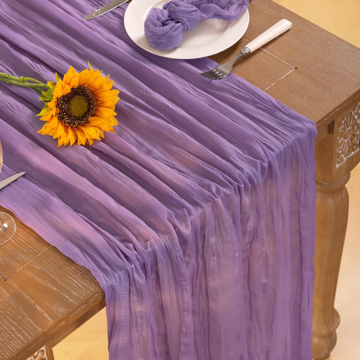 Elegant Purple Cheesecloth Table Runners