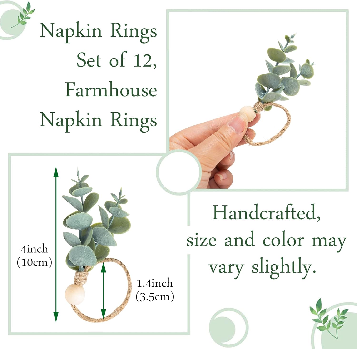 Defined Deco Napkin Rings Set of 12 Rustic Farmhouse Style