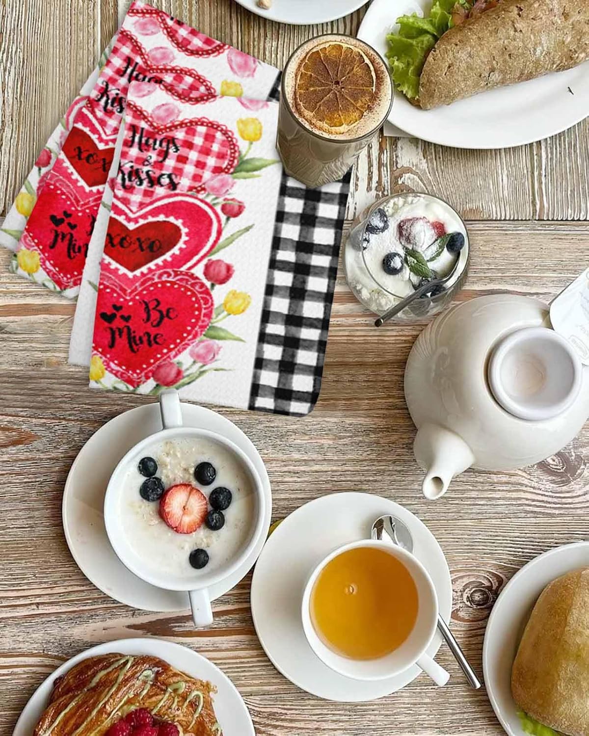 Valentines Day Waffle Kitchen Hand Towels Set of 3