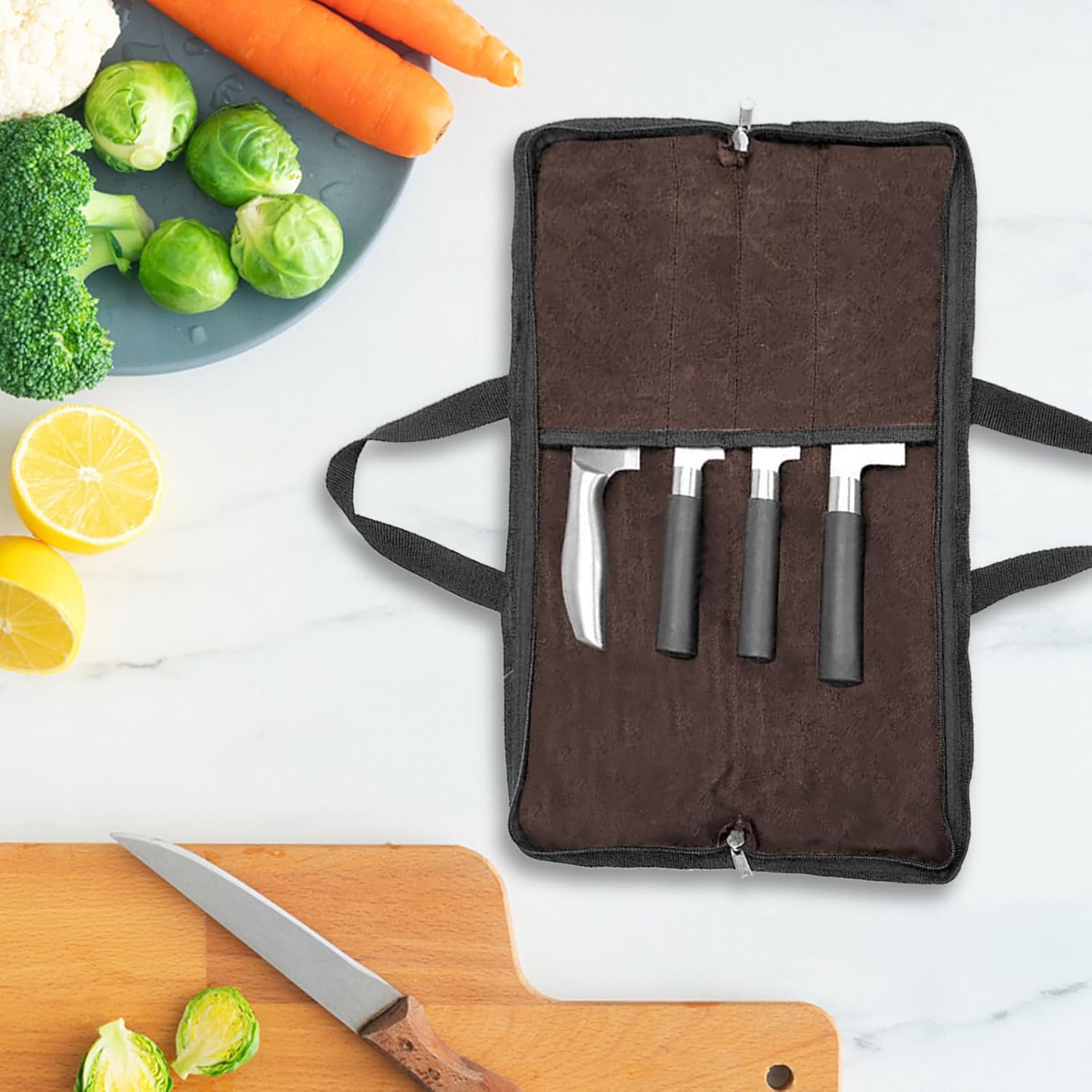 QEES Knife Roll Bag with 4 Slots and Handle