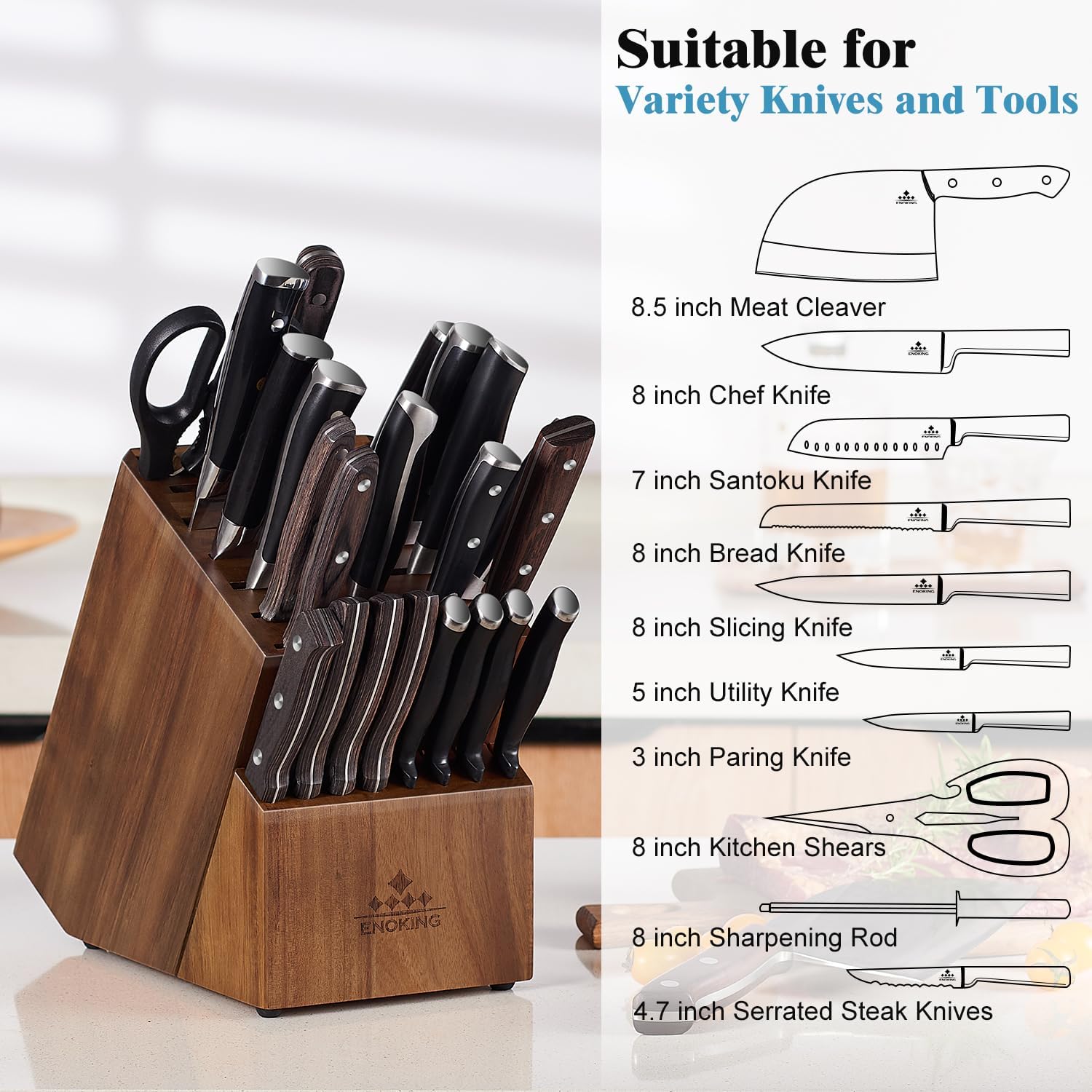 25-Slot Acacia Knife Block for Home Use