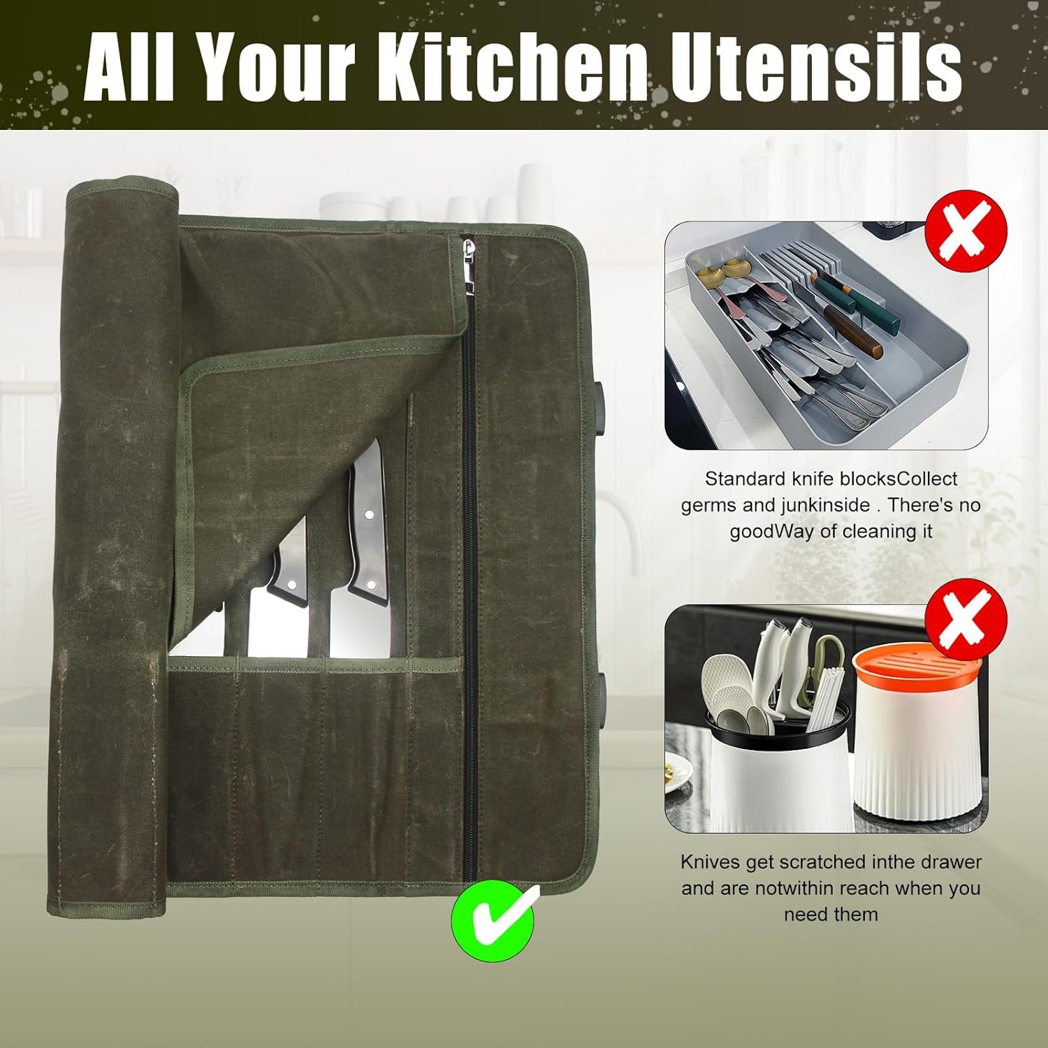 QEES Durable Chefs Knife Roll Bag