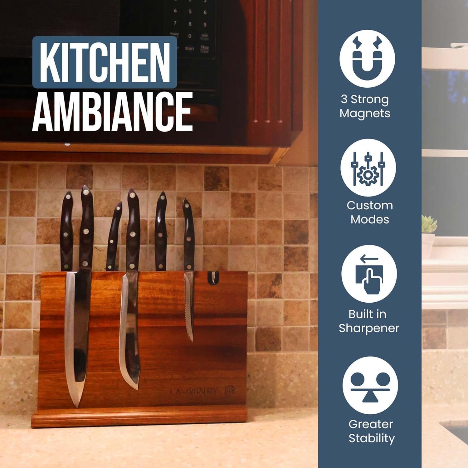 CasaVitality Acacia Magnetic Knife Block