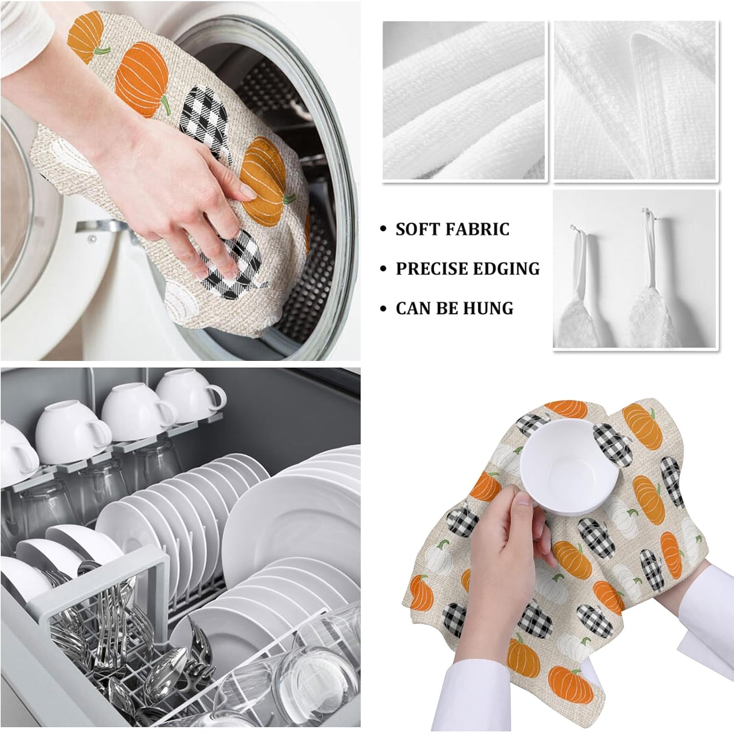 Pumpkin Kitchen Towels Set Durable Microfiber Kitchen Dishcloth Fall-Themed 18x28