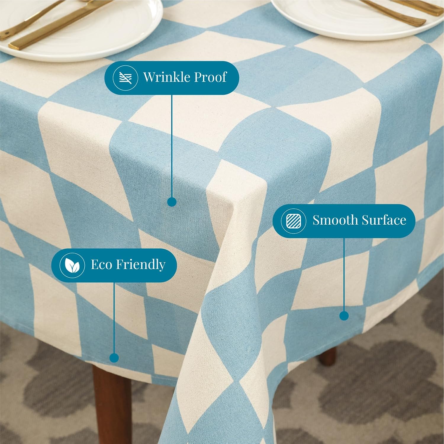 MODERN BOHO TABLECLOTH FOR SUMMER OUTDOORS 60X60 SQUARE TABLEcloth White Blue Checkered Pattern