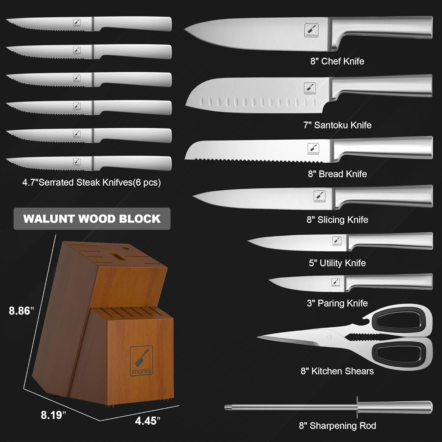 15-Piece Ultra-Sharp Japanese Stainless Steel Knife Set Ergonomic Design Dishwasher Safe