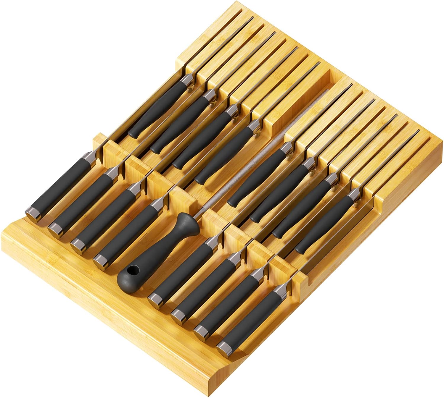 SpaceAid Bamboo Knife Block Kitchen Organizer for Drawers