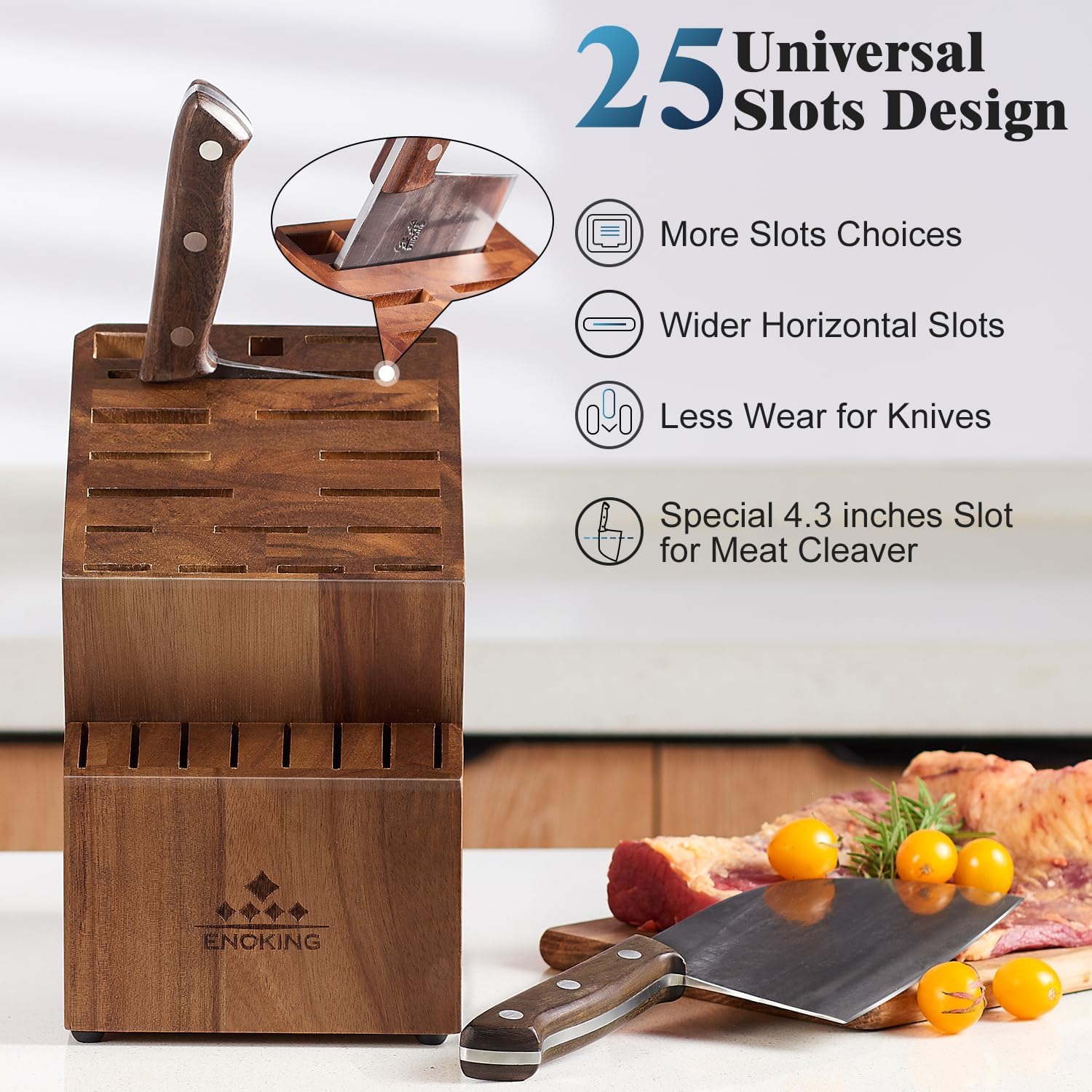 25-Slot Acacia Knife Block for Home Use