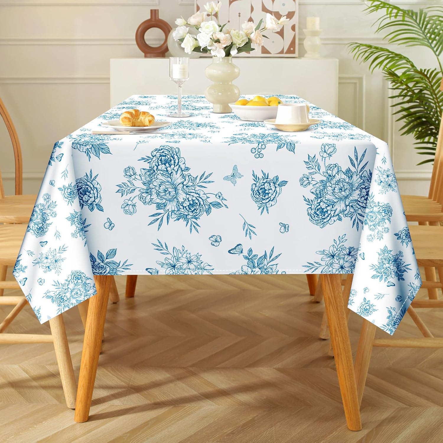 Rustic Blue Floral Tablecloth