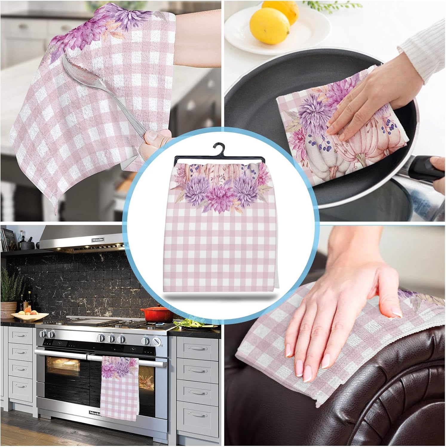 Stylish Pink Pumpkin Kitchen Towels