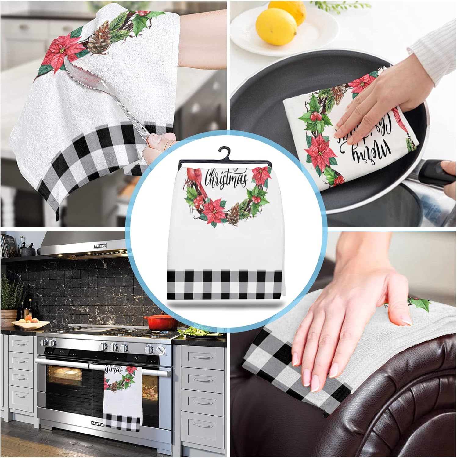 Winter Poinsettia Kitchen Towels Microfiber Absorbent Quick-Dry Eco-Friendly ZOE GARDEN