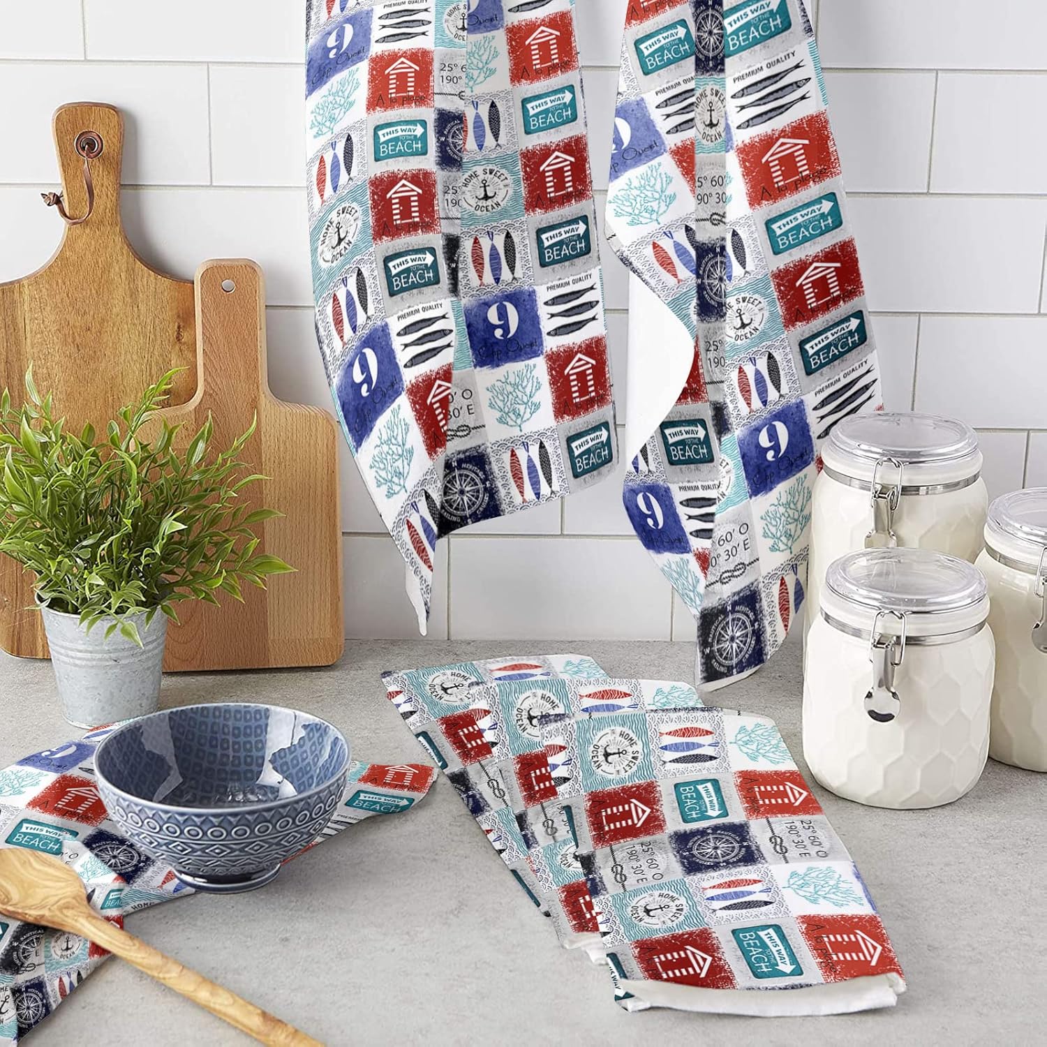 ZOE GARDEN Ocean Anchor Kitchen Towels 4-PC 18x28