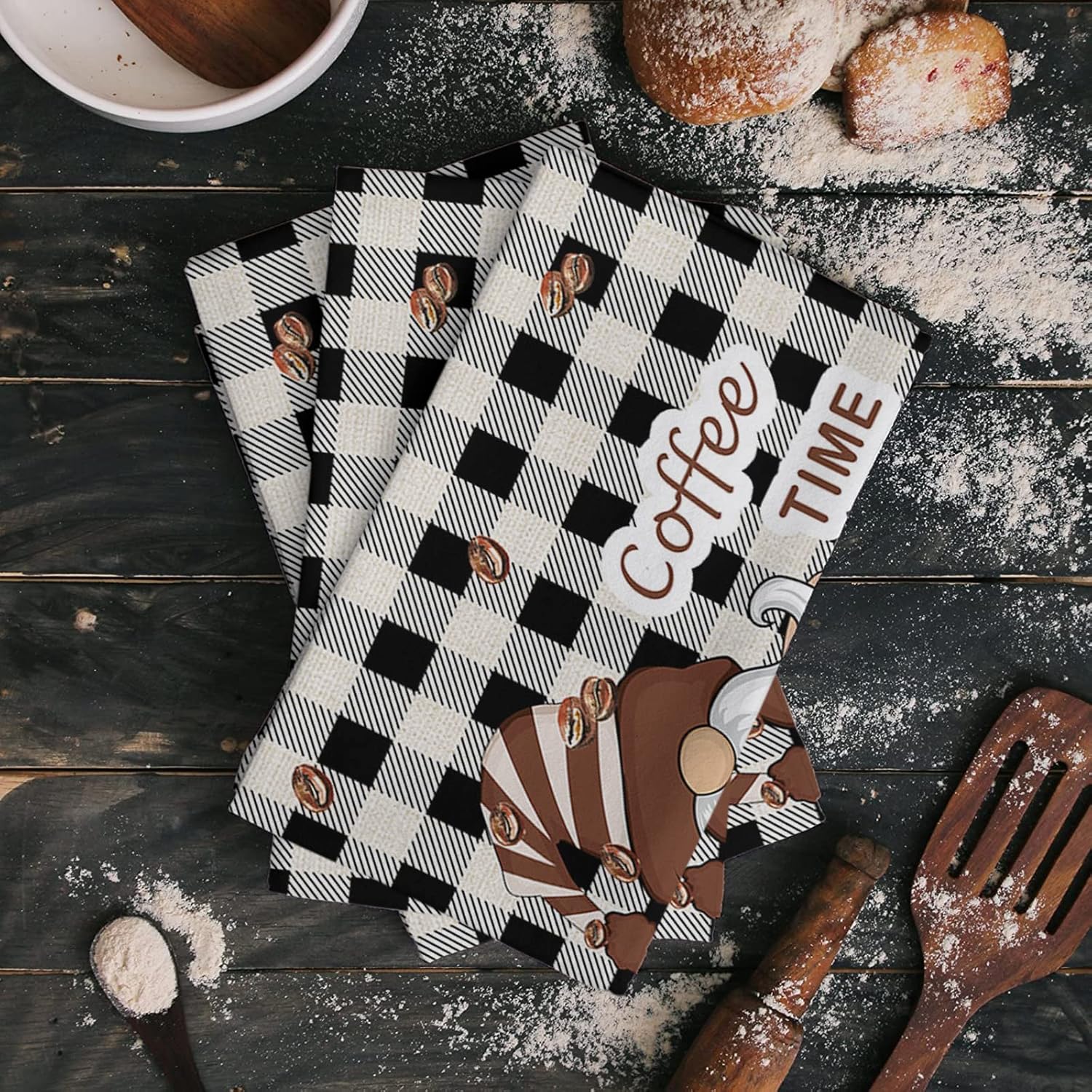 ZOE GARDEN Black White Plaid Kitchen Towels
