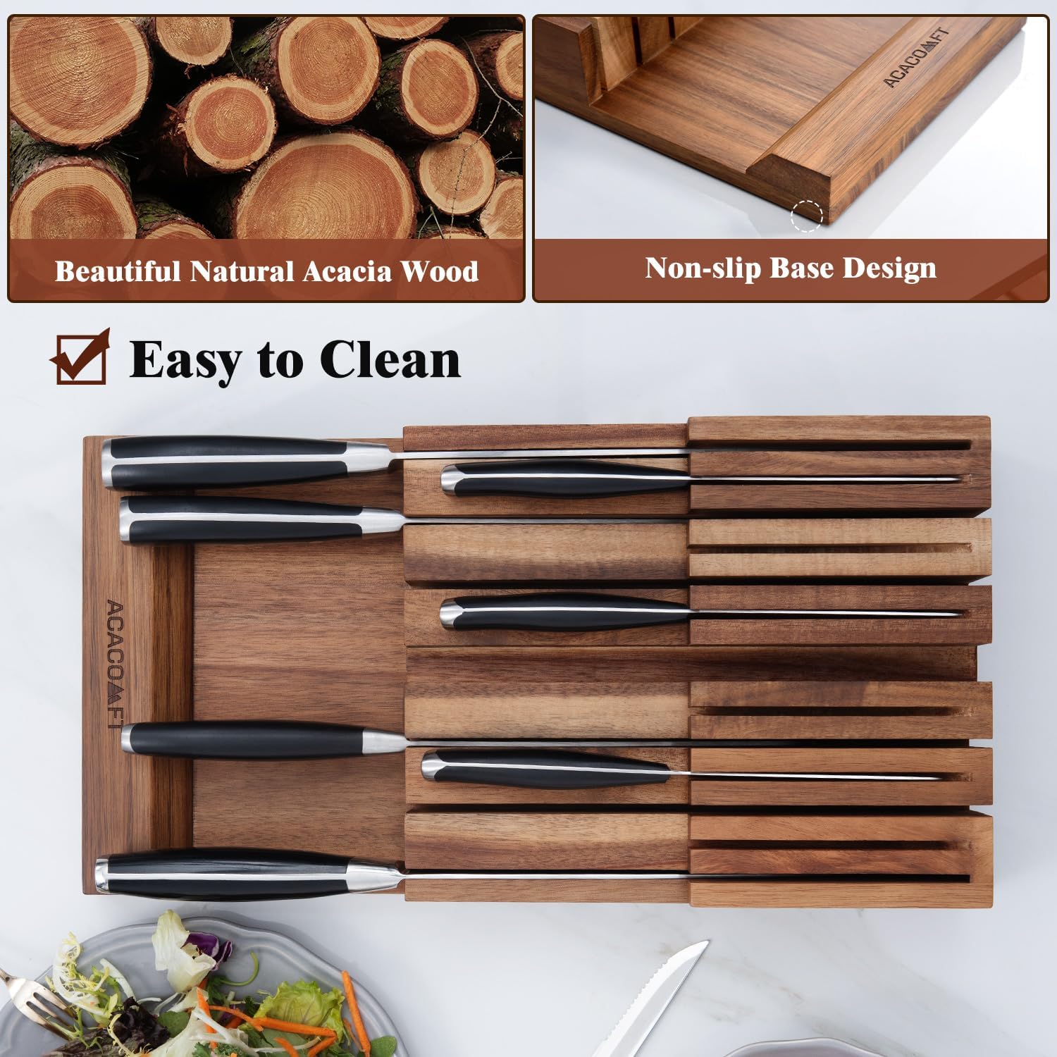 Acacomft In-Drawer Knife Block Up to 12 Knives