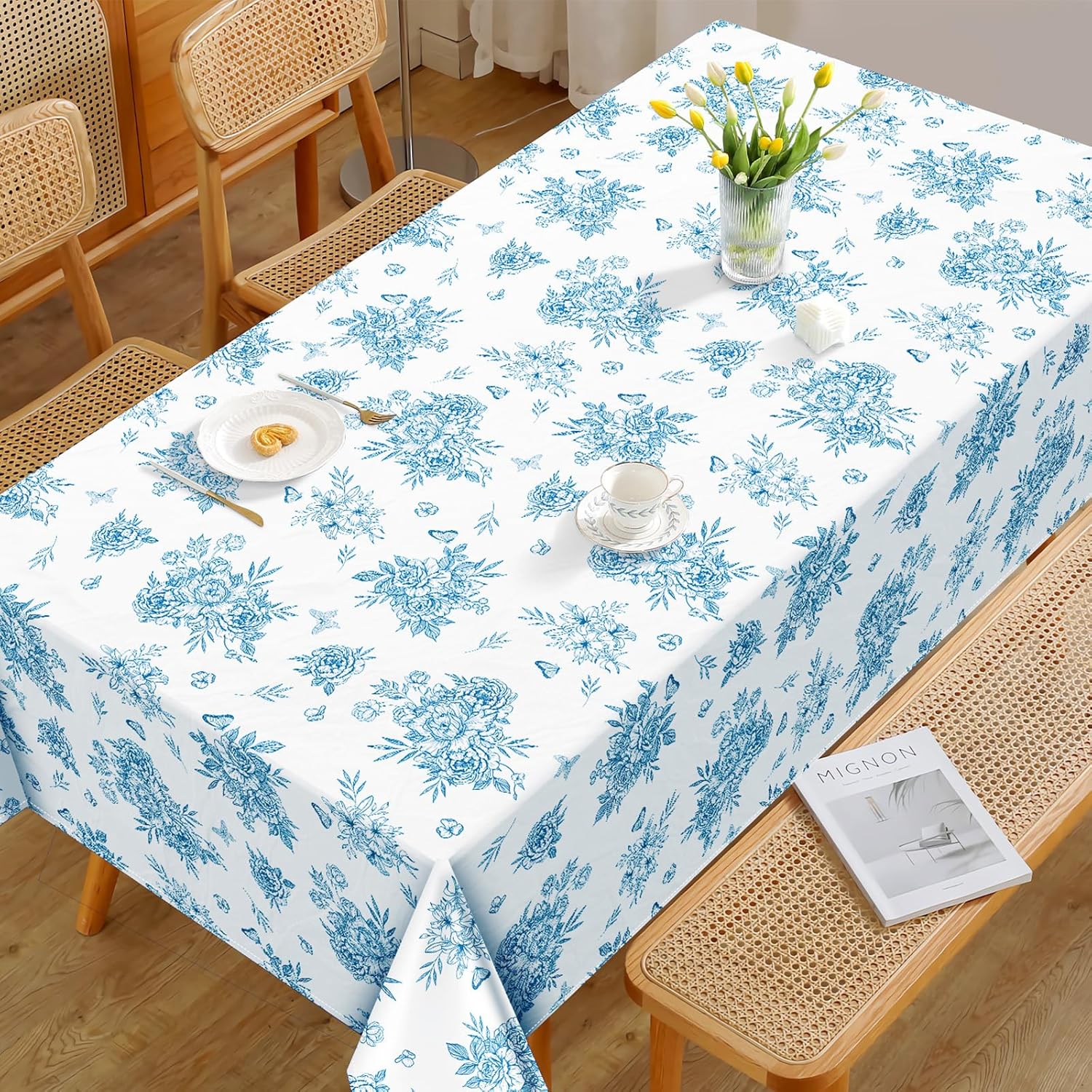 Rustic Blue Floral Tablecloth