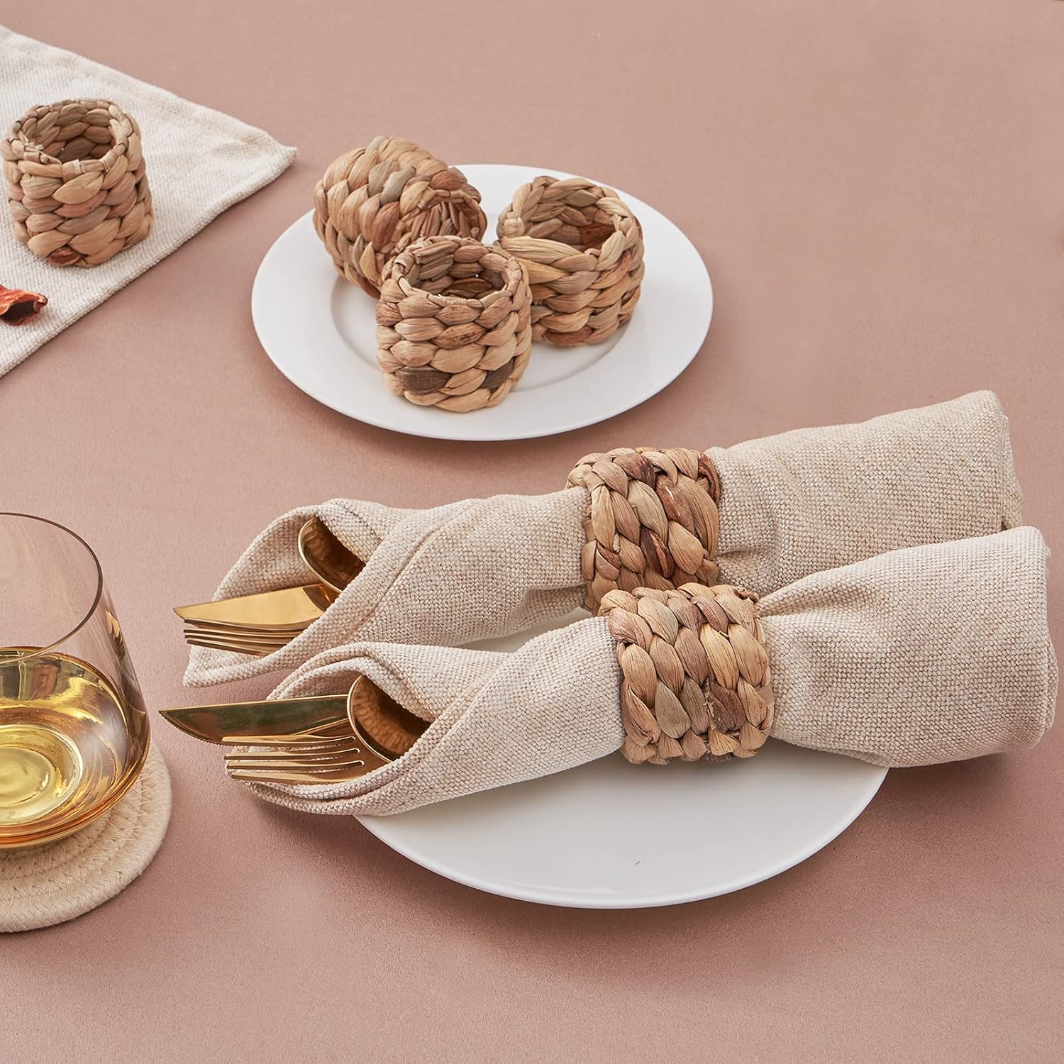 Handmade Water Hyacinth Napkin Rings 12 Piece Set for Parties Weddings