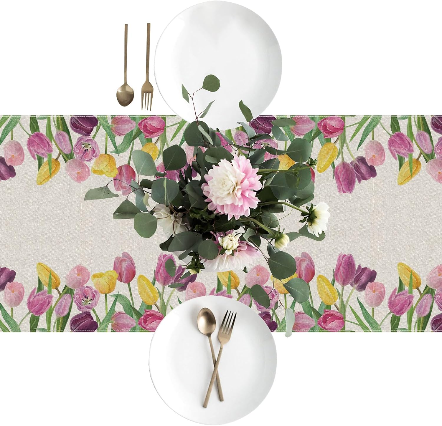 BOTB LIHM 13x90 Inch Burlap Table Runner for Home Kitchen Dining