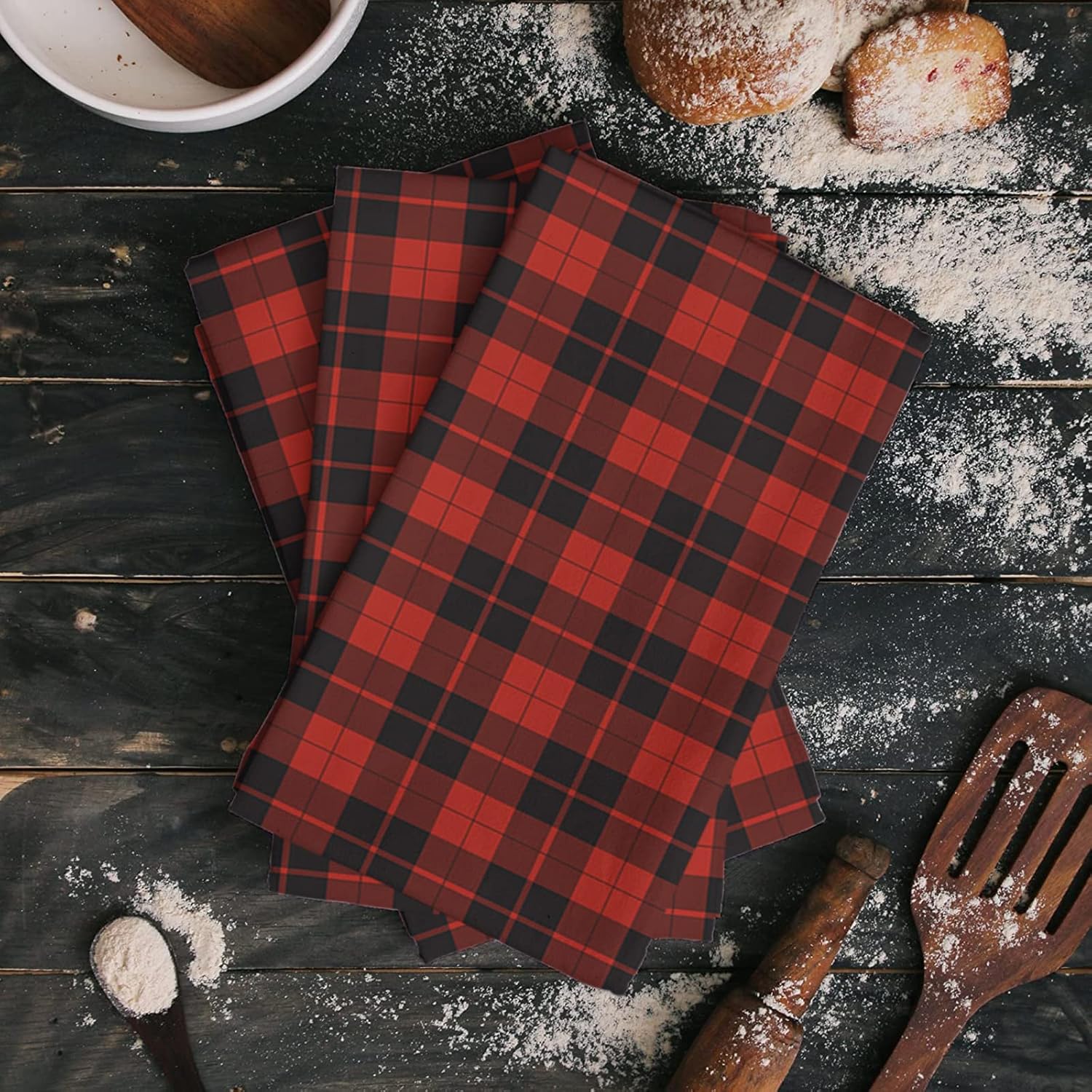 ZOE GARDEN Christmas Kitchen Towels Rustic Retro Buffalo Plaid