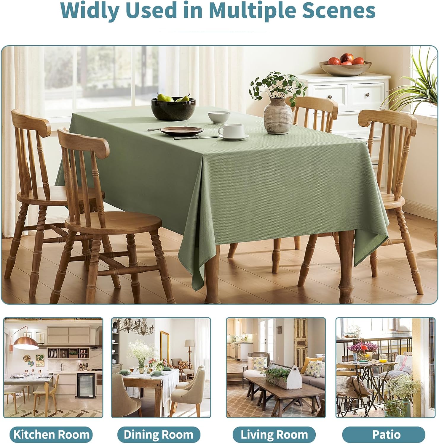 Veblandy Textured Tablecloth for Kitchen Dining Sage Green