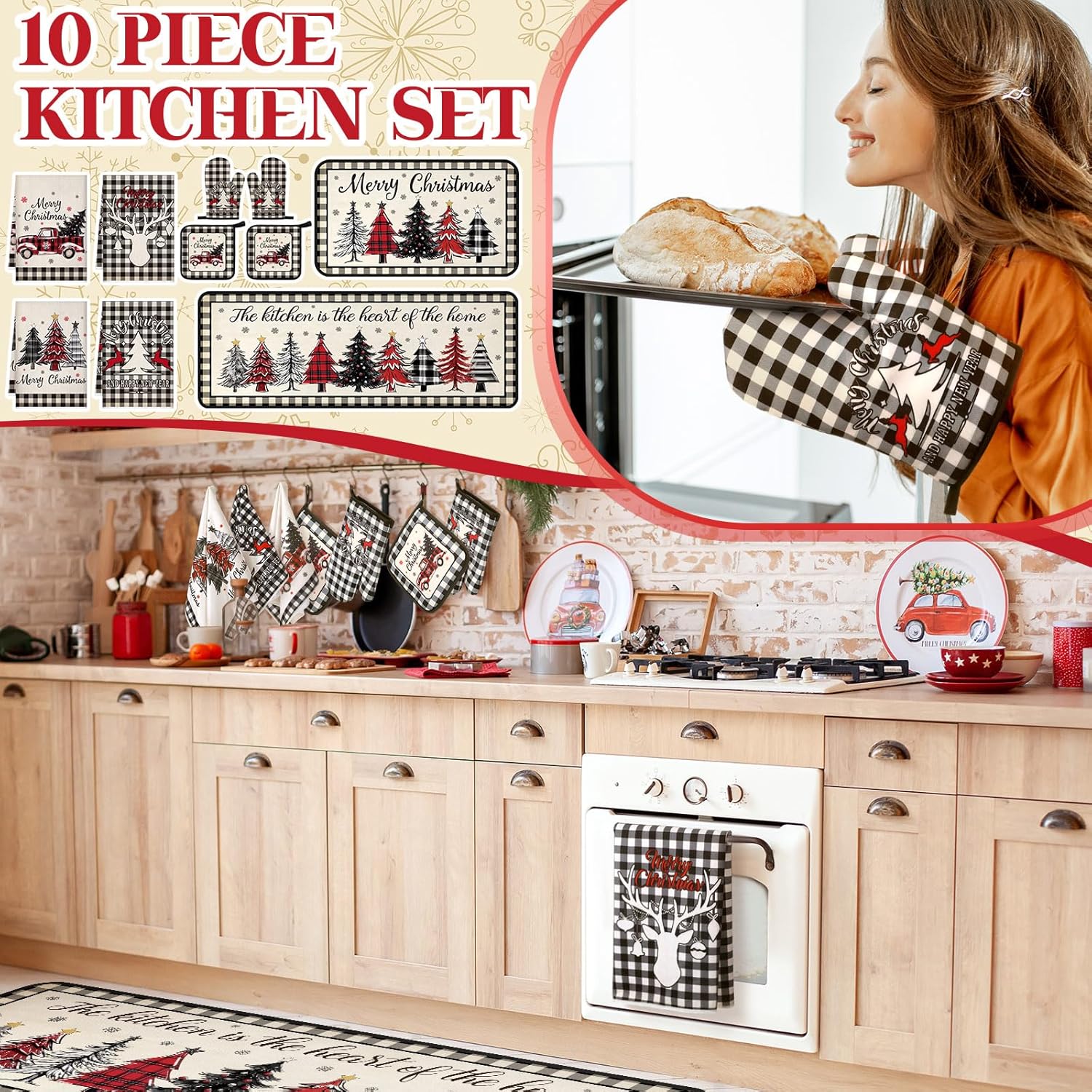 10-Piece Farmhouse Kitchen Set for Mom Daughter Black White