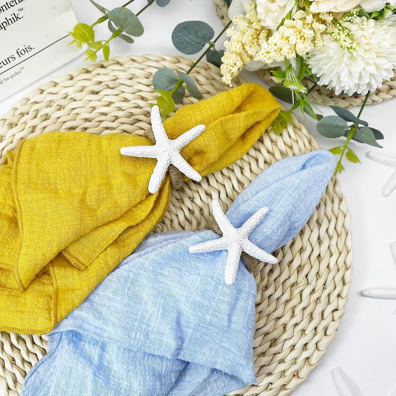 Wingfish Starfish Napkin Rings Set of 12 - Vivid Coastal Napkin Holder
