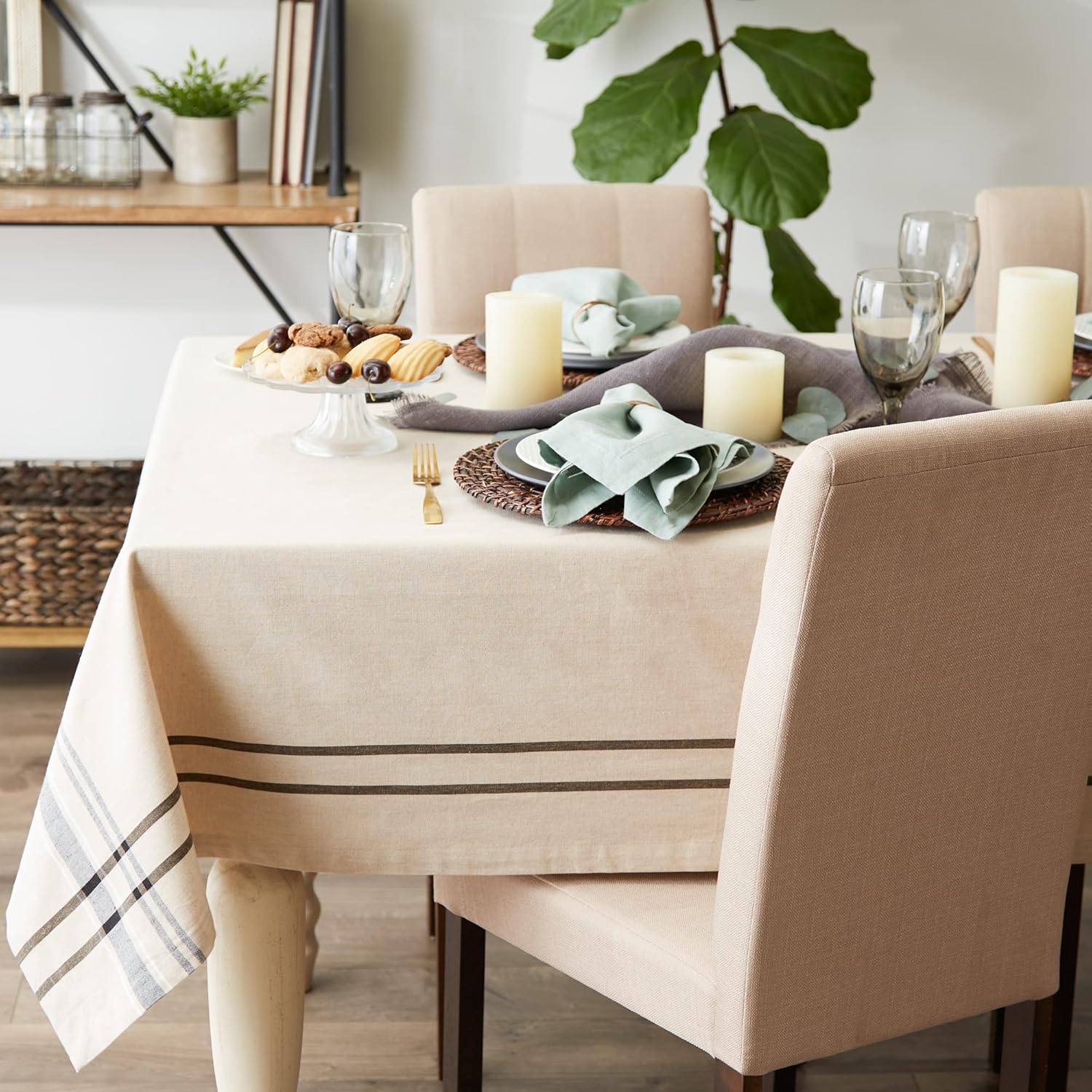 Elegant French Stripe Tablecloth 60x104_taupeBlack