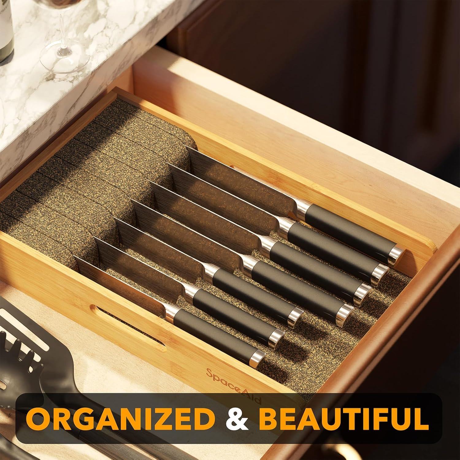 SpaceAid Bamboo Knife Organizer for Drawers
