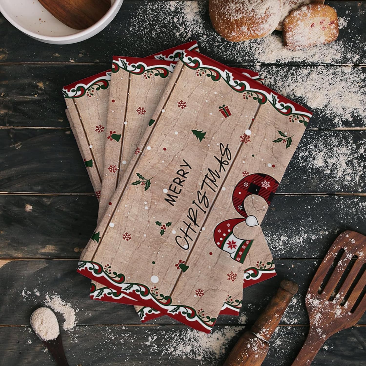 ZOE GARDEN Christmas Kitchen Towels 2 x 18x28 Plaid Brown Set