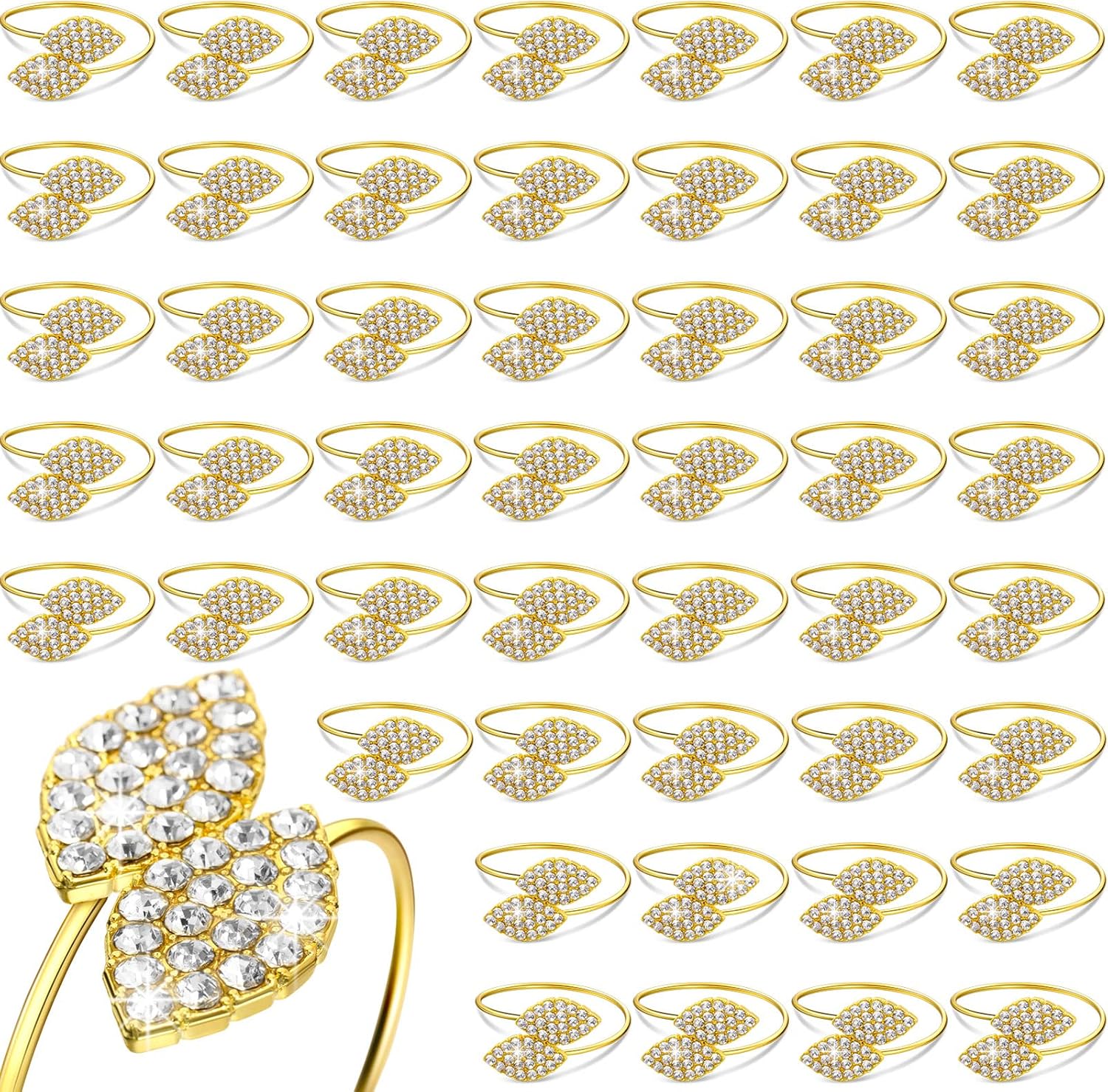Hotop 100-Piece Gold Bling Napkin Rings Set Featuring Rhinestone Design