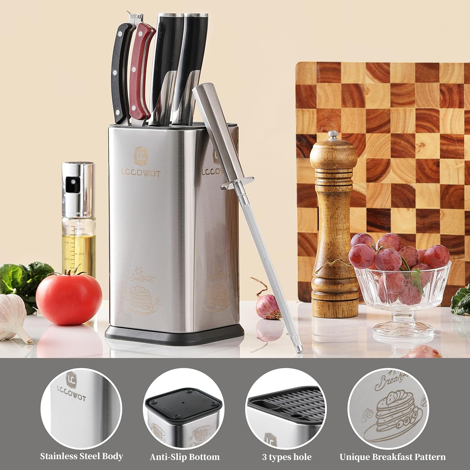 Lccowot Stainless Steel Universal Knife Block