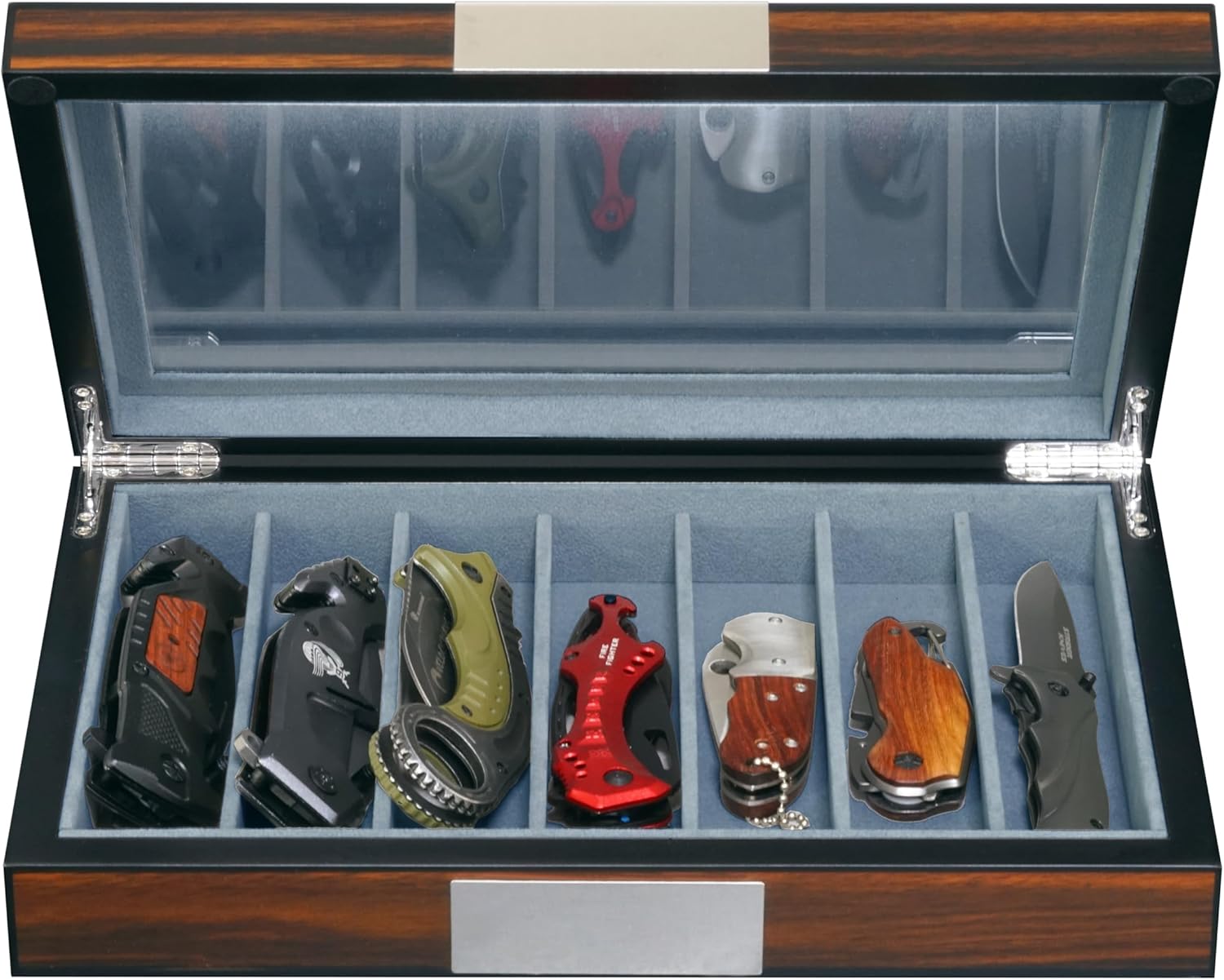 7-Compartment Walnut Wood Pocket Knife Holder