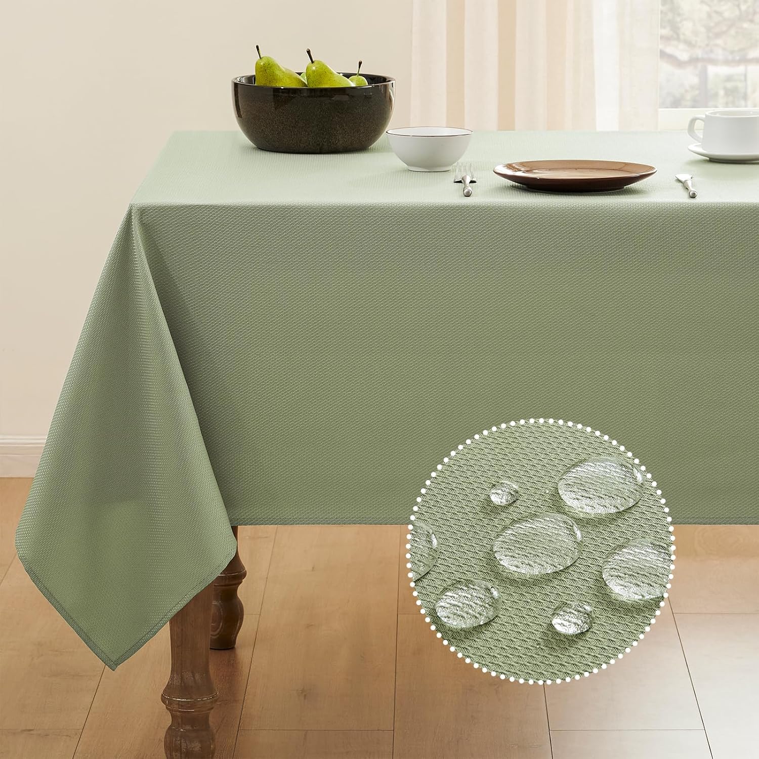 Veblandy Textured Tablecloth for Kitchen Dining Sage Green