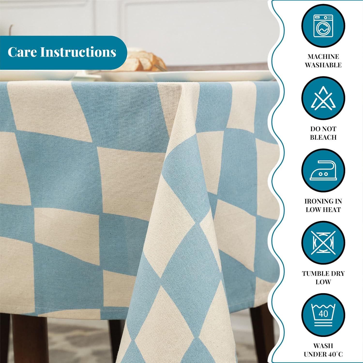 MODERN BOHO TABLECLOTH FOR SUMMER OUTDOORS 60X60 SQUARE TABLEcloth White Blue Checkered Pattern